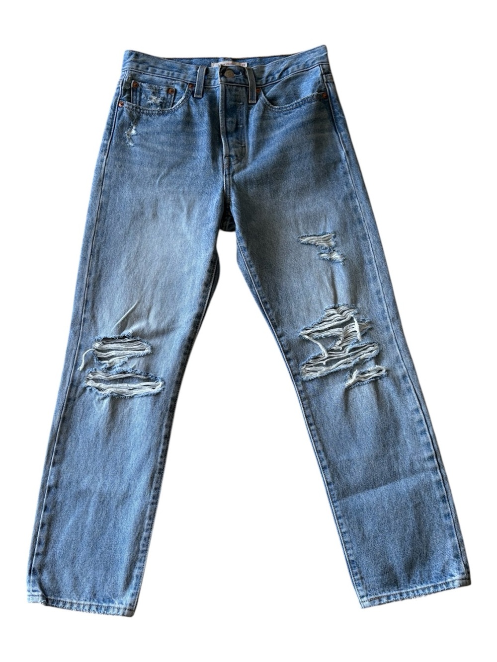 Levi’s Wedgie Straight Leg Hidden Button Fly Distressed Ankle Jeans Size 27